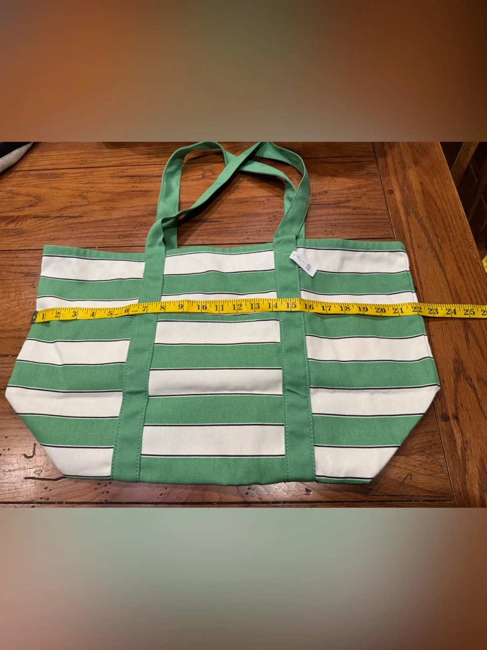 NWT GAP Green and White Striped Canvas Tote with Interior Pocket